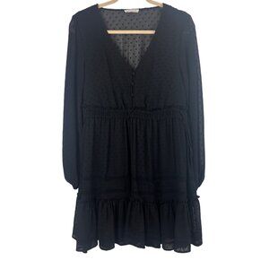 Lovestitch S Black Swiss Dot Long Sleeve Mini Dress Whimsigoth Witchy Dark Fairy